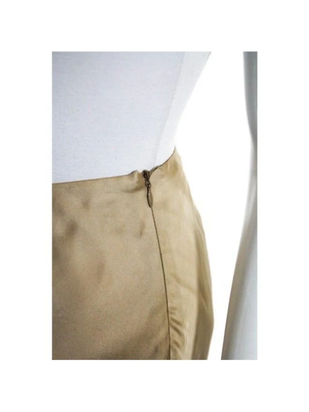 Valentino Beige Gold Silk Zip Knee Length Pencil Trumpet Skirt Size IT 38